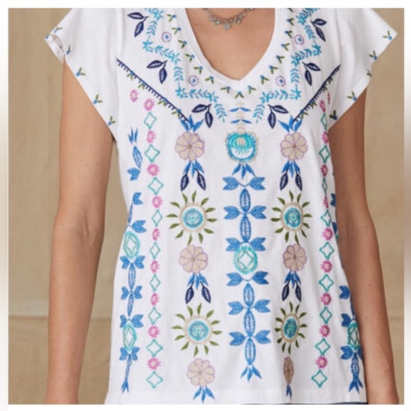 Johnny Was Gray Embroidered Short Sleeve Tee, NWOT, XL - Picture 13 of 13